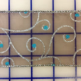 Wired Ribbon - 2.5-inch Organza with Metallic Silver Turquoise on Brown